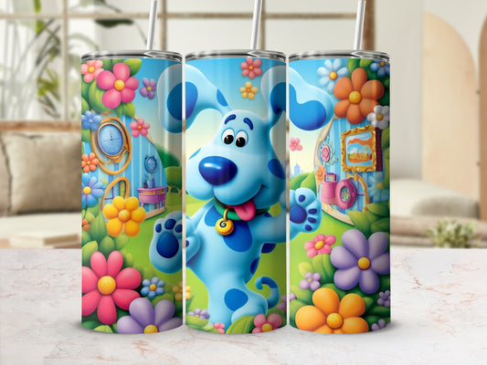 Colorful Cartoon Dog and Flowers Drinkware Tumbler