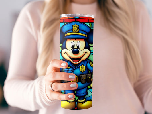 Vibrant Cartoon Police Officer Themed Insulated Tumbler