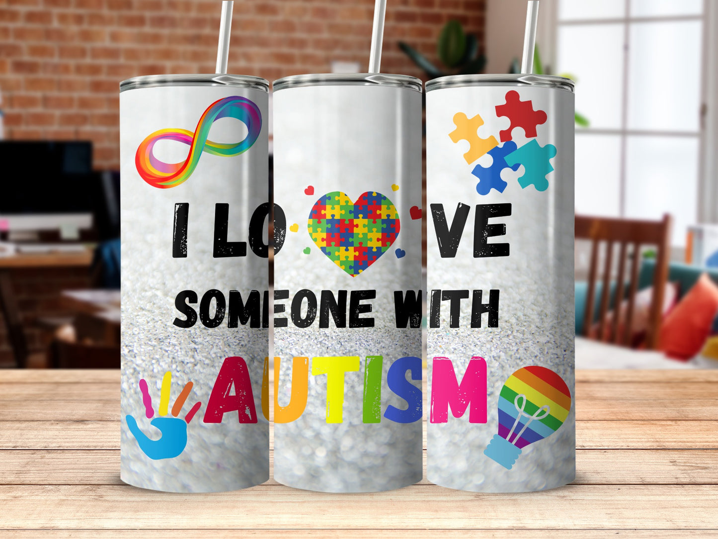I Love Someone with Autism Puzzle Design Stainless Tumbler