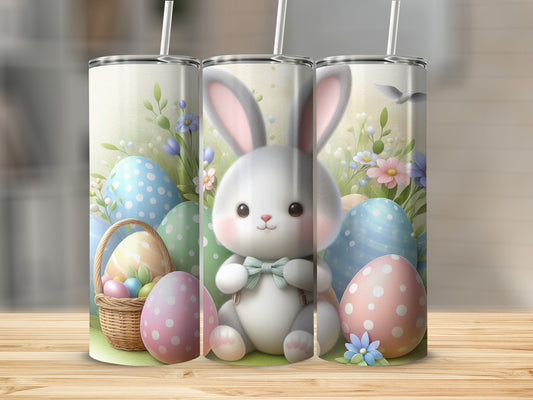 Easter bunny and eggs decoration on a tumbler.