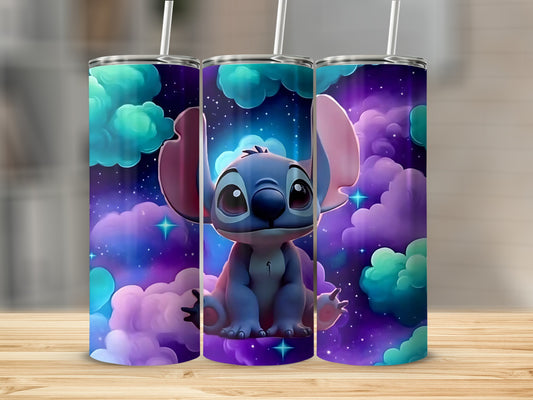Cute Blue Alien Surrounded by Purple Clouds Tumbler