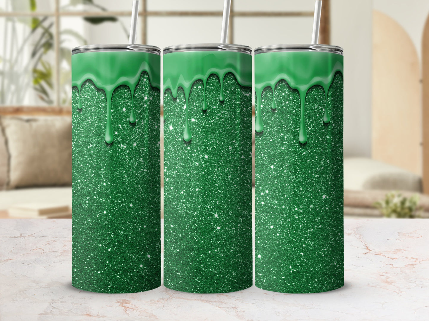 Green Glitter Dripping Tumbler for Drinks