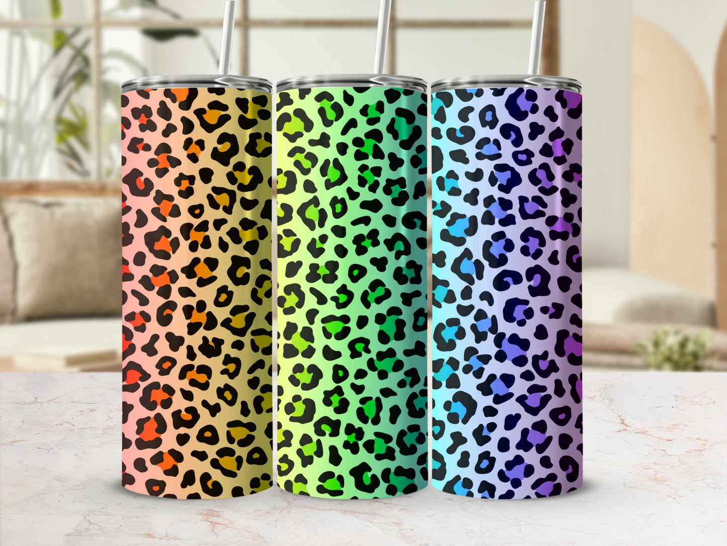 Colorful Leopard Print Tumblers with Gradient Tones