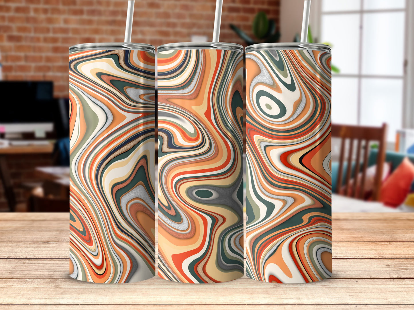 Colorful Swirled Abstract Patterned Thermos Flask