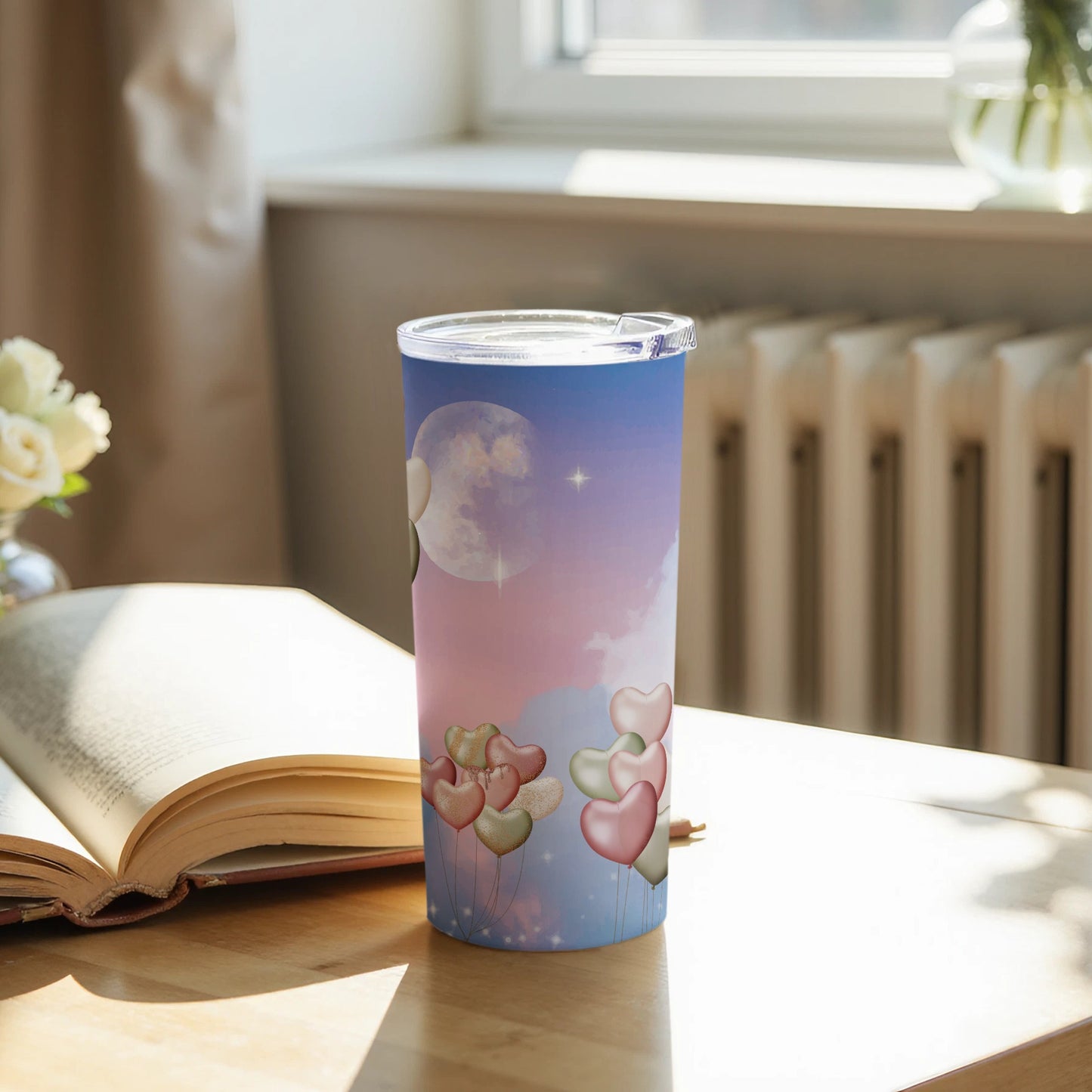 Heart Balloon Moonlight Tumbler Design with Lid