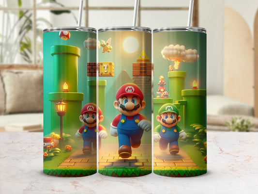 Colorful Mario and Luigi Design Insulated Tumbler