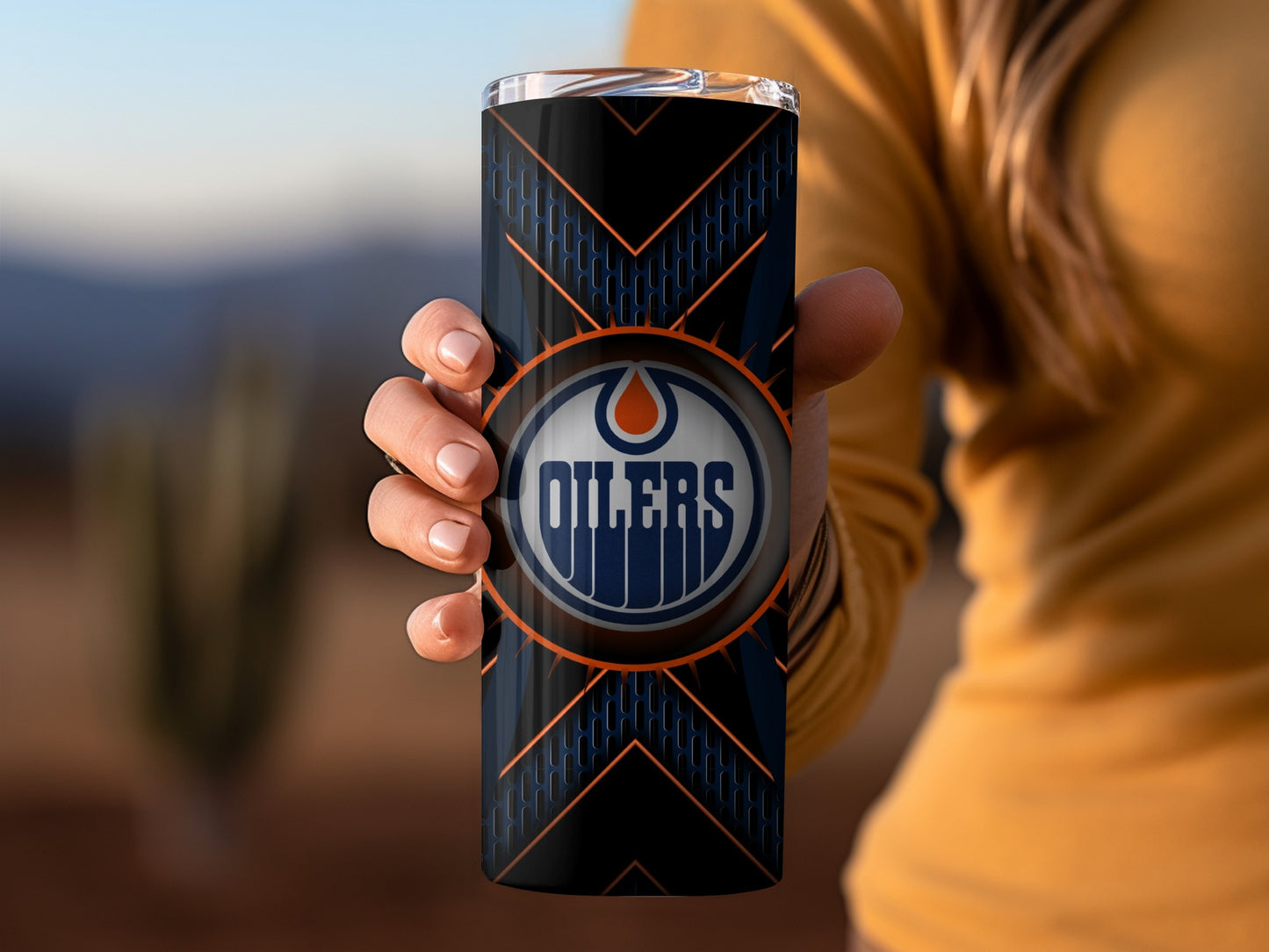 Edmonton Oilers Team Design On Black and Blue Tumblers