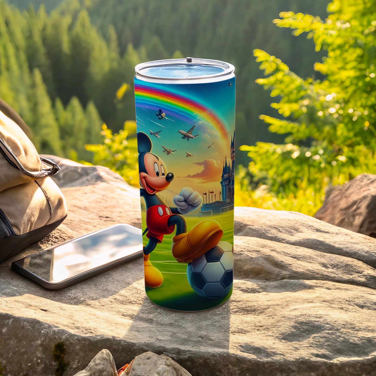 Vibrant Mickey Soccer Theme Travel Tumbler Cup