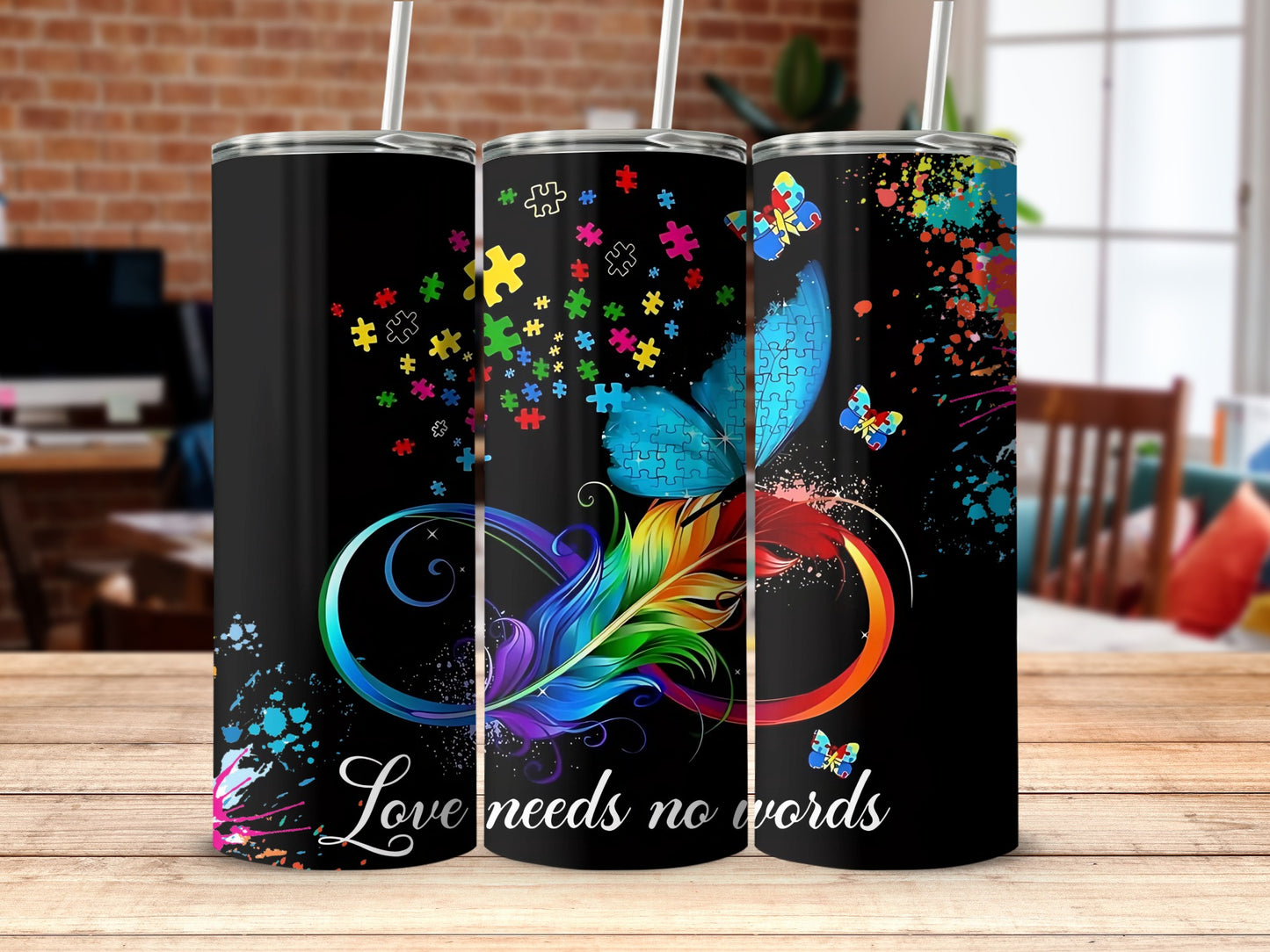 Vivid colorful butterfly and puzzle tall tumblers