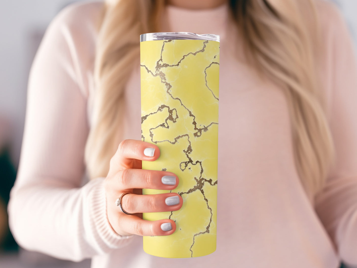 Sunny Yellow Gold Vein Abstract Texture Design Tumblers