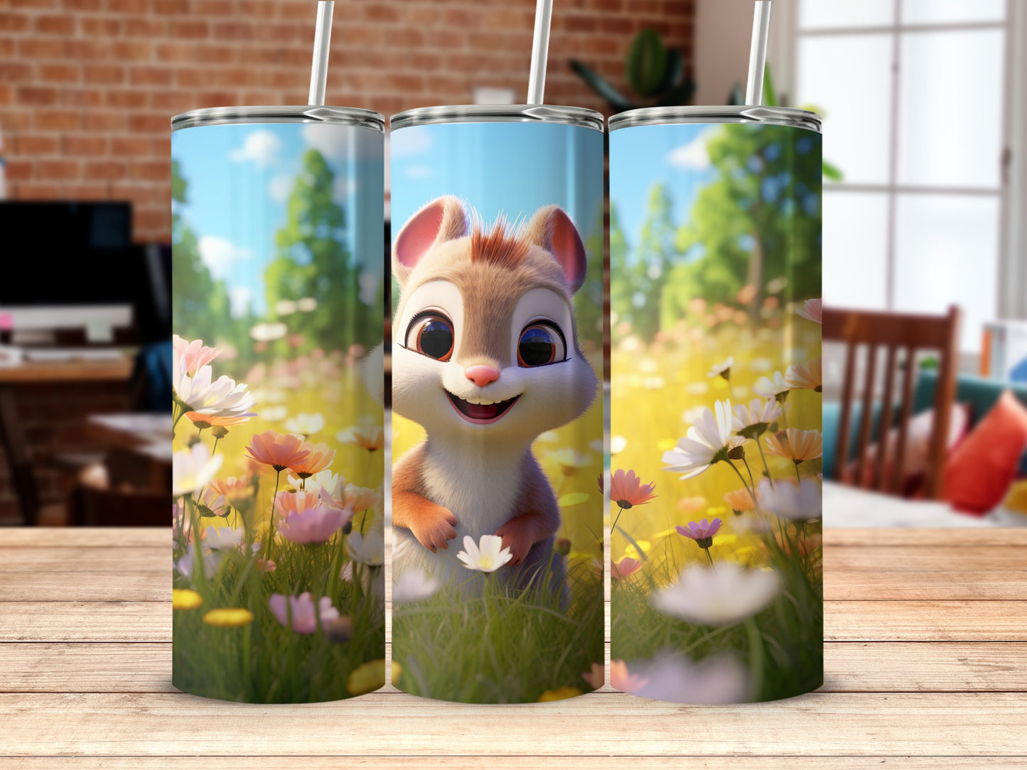 Adorable Chipmunk with Flowers Tumbler