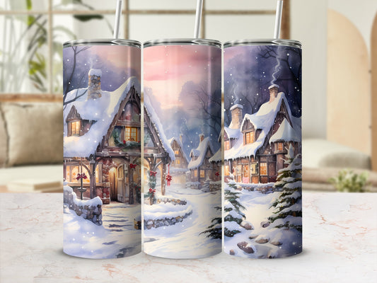 Winter Snow Cottage Scene Insulated Tumbler Product