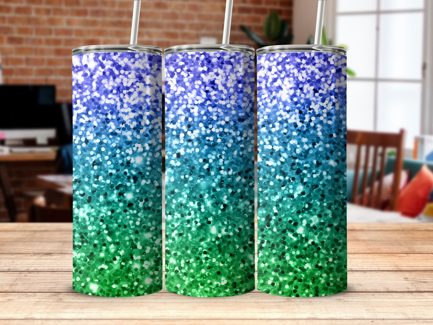 Vibrant Blue Green Glitter Tumbler Product