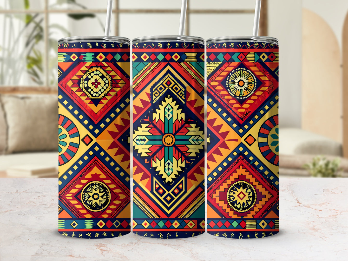 Colorful Geometric Pattern Insulated Tumbler Cup
