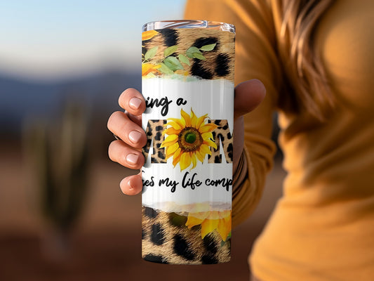 Sunflower Leopard Print Tumbler with Inspirational Quote