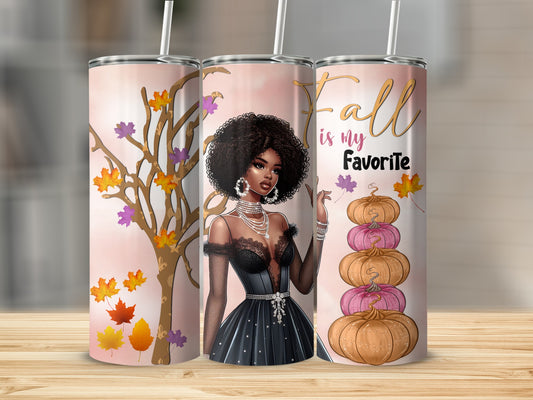 Fall is my favorite tumbler with a woman and pumpkins.