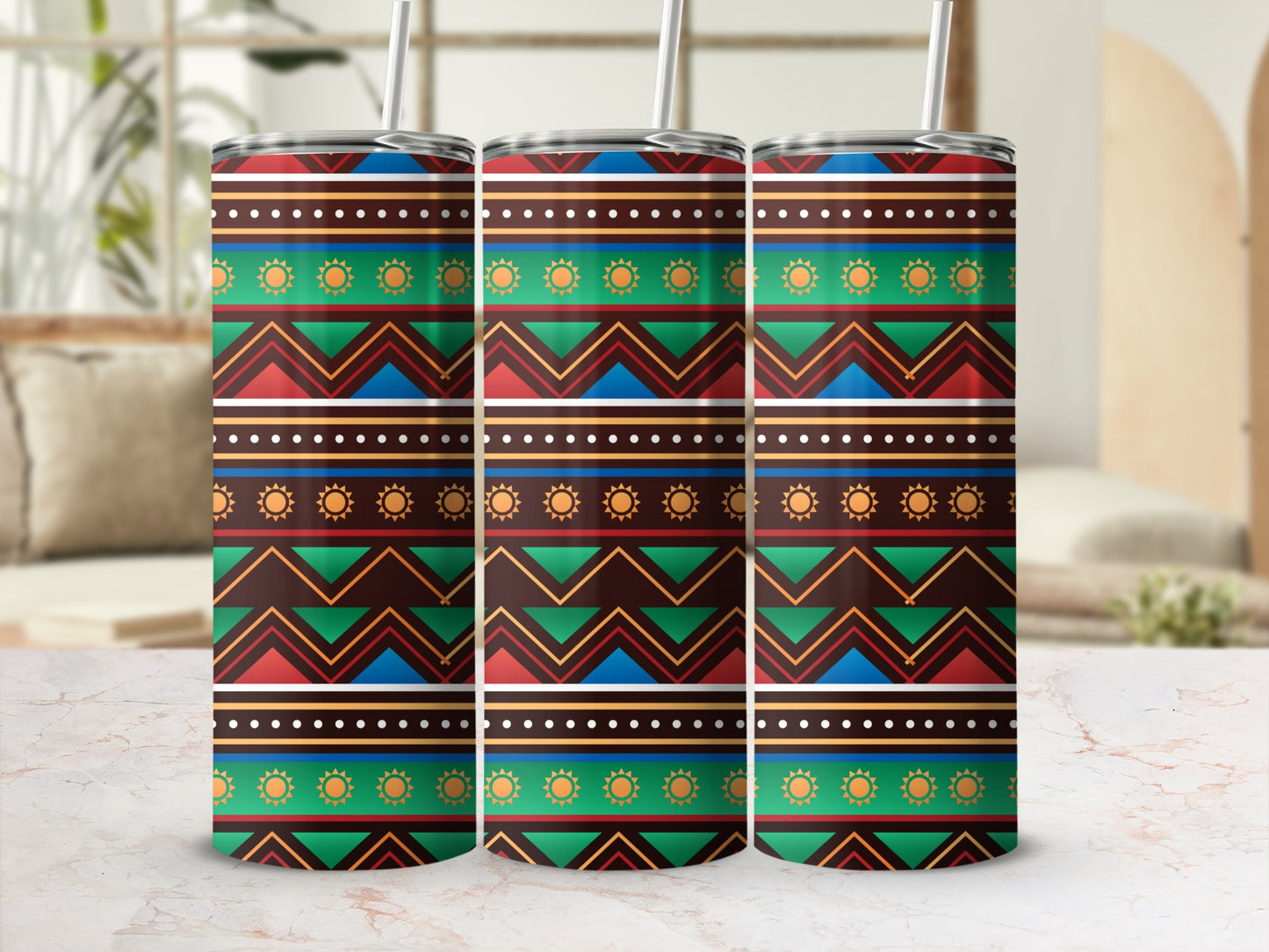 Vibrant Tribal Pattern Insulated Drink Tumbler