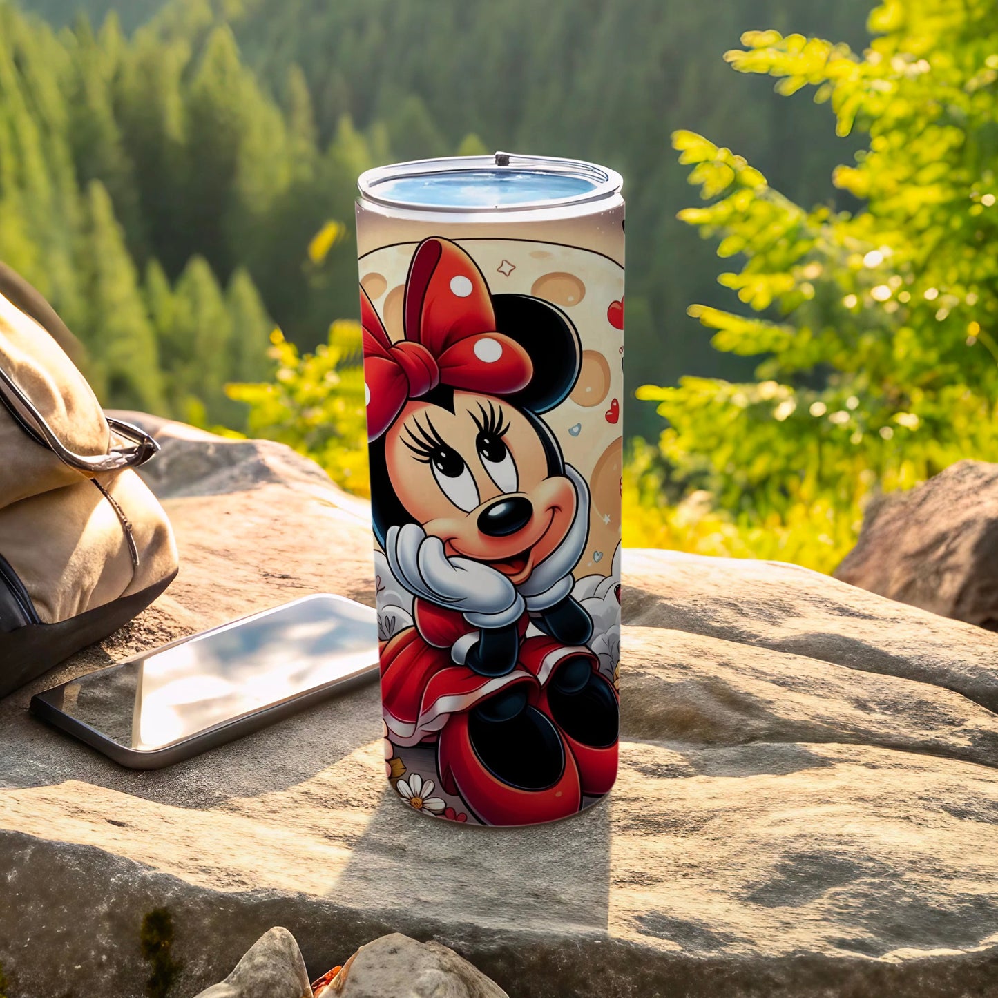 Cute Minnie Mouse Tumbler with Red Bow and Hearts Design