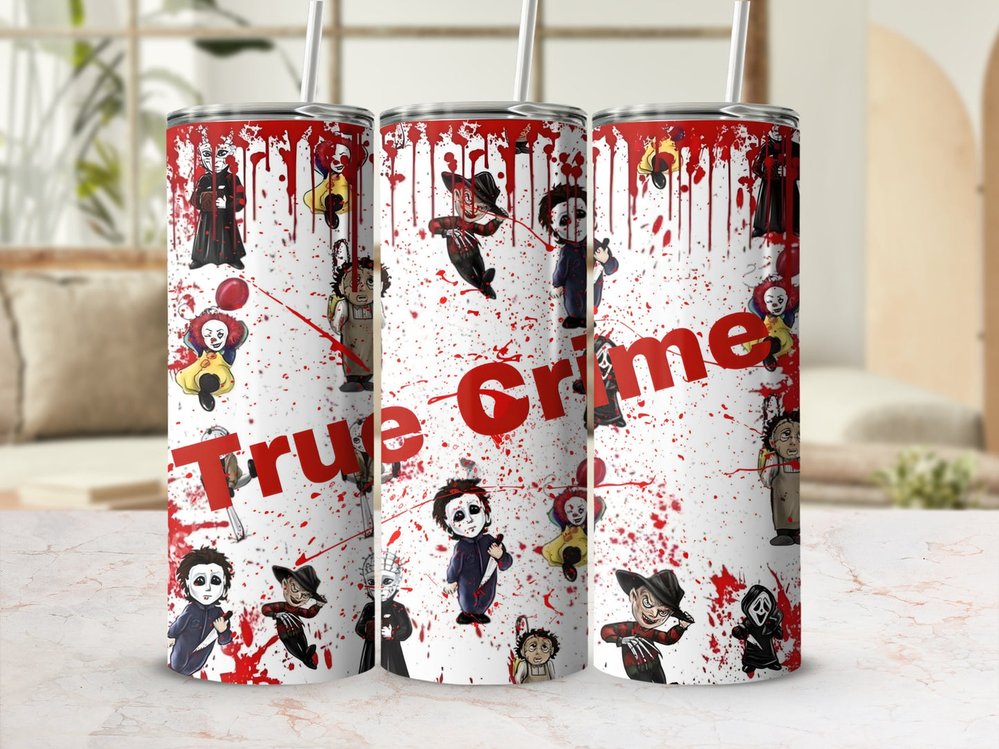 True Grime Horror Villain Inspired Tumblers with Straws