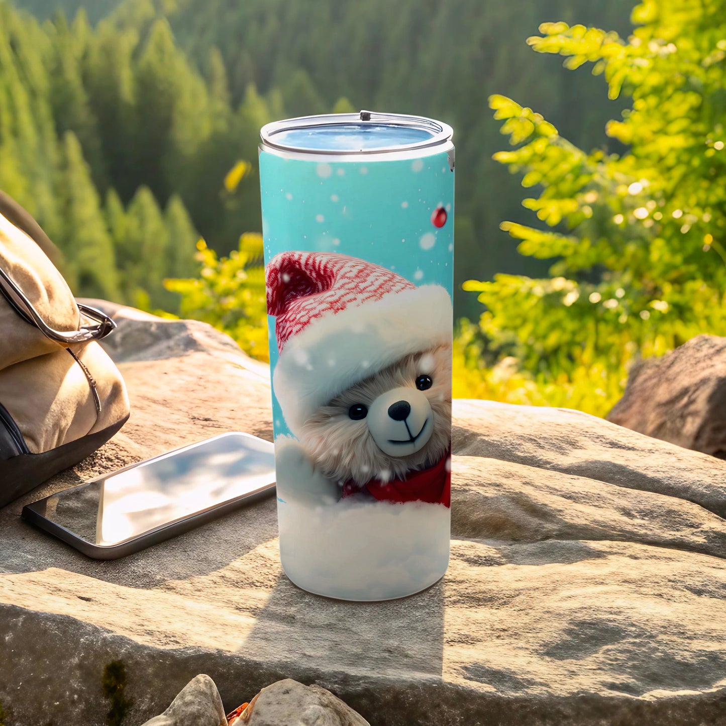 Cute Teddy Bear in Santa Hat Design Tumbler