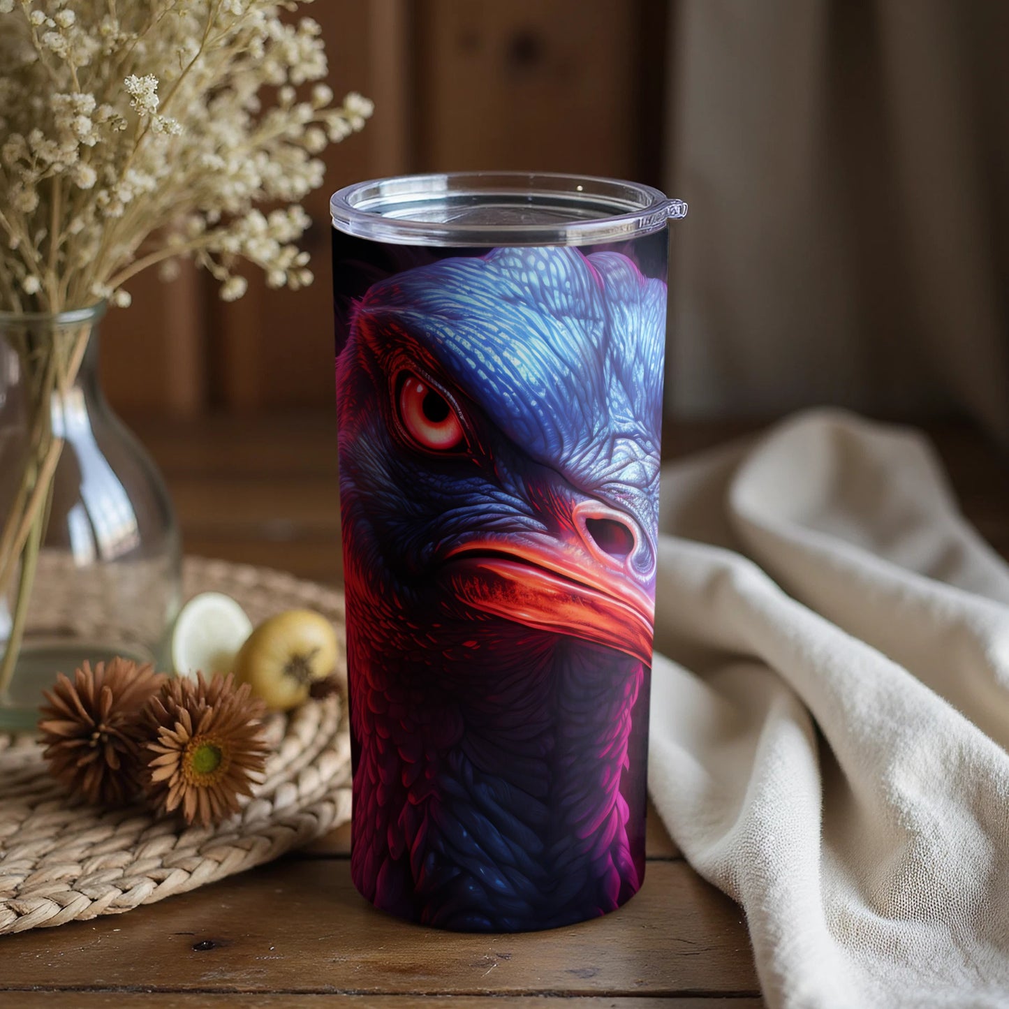 Fierce Avian Gaze Bright Colors Drinkware product type
Avian Artwork, Bird Portrait, Emu Design, Vibrant Pattern, Colorful Artwork, Wildlife Graphic, Animal Print, Digital Painting, Neon Aesthetic, Bright Illustration, Intense Expression, Fantasy Creature, Exotic Fowl, Unique Graphic, Artistic Depiction, Mystical Creature, Dark Color Scheme, Red Eyed Bird, Blue Plumage, Bold Artwork
