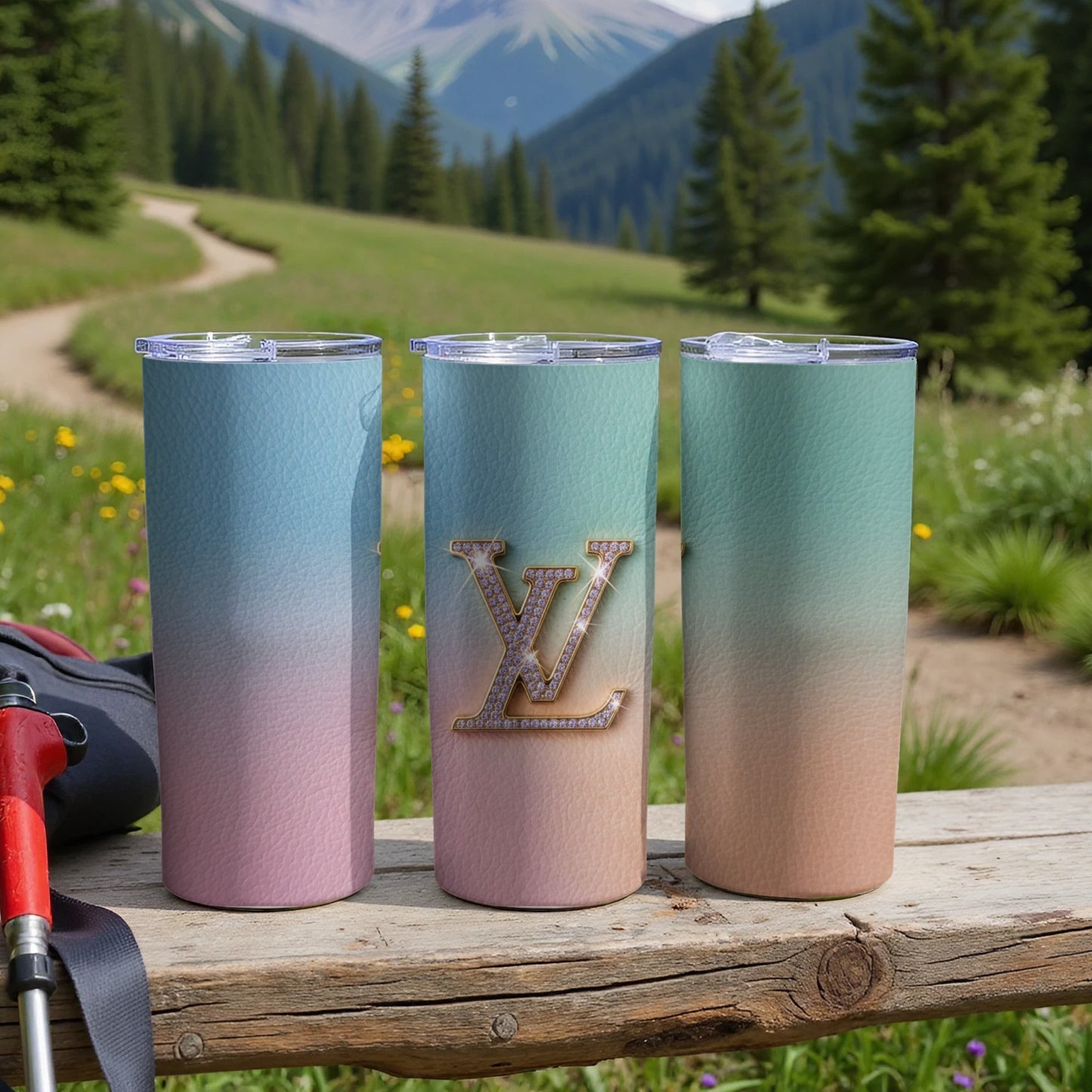 Gradient Pink and Blue Tumblers with Initials Design