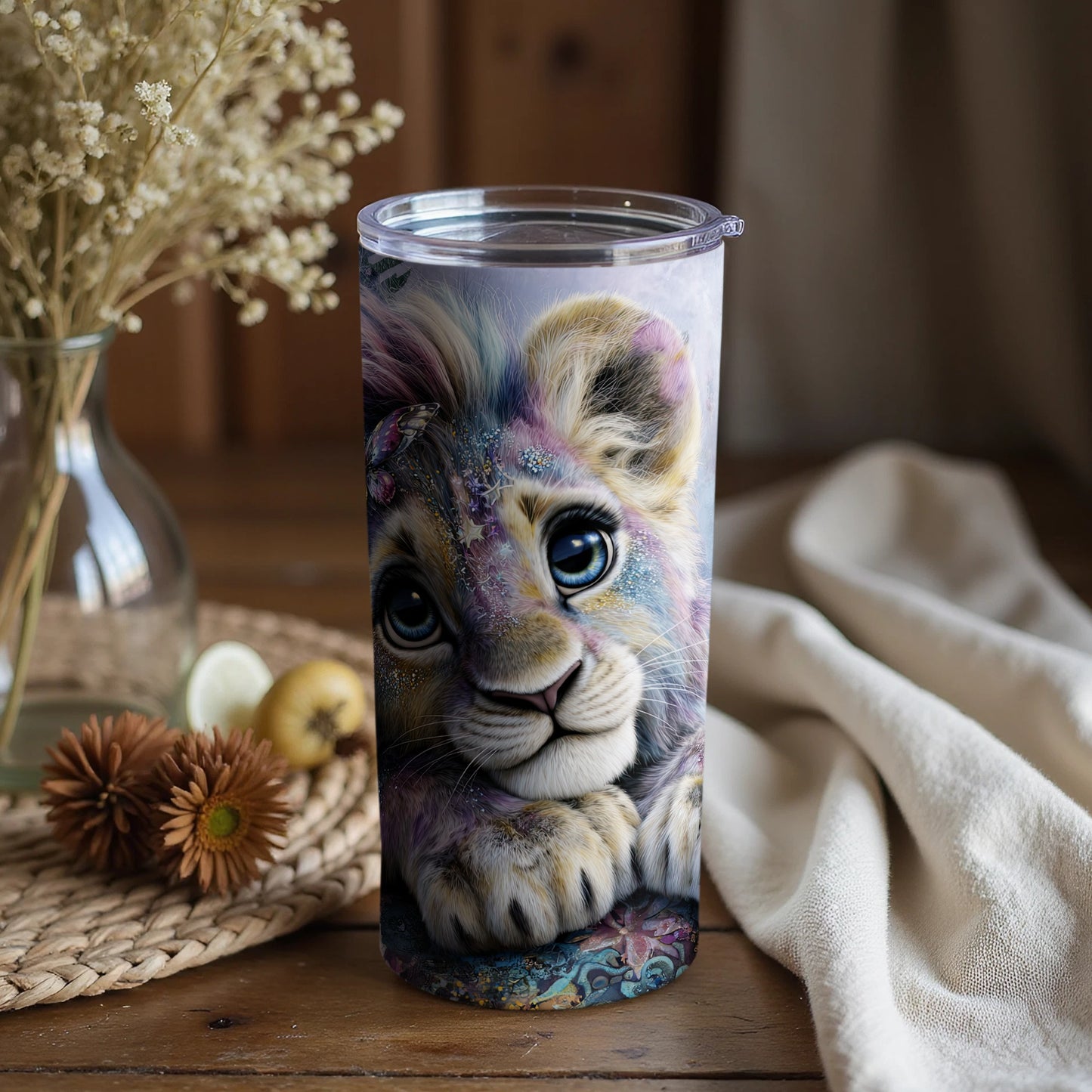 Adorable Lion Cub Design Tumbler for Cute Beverage Enjoyment