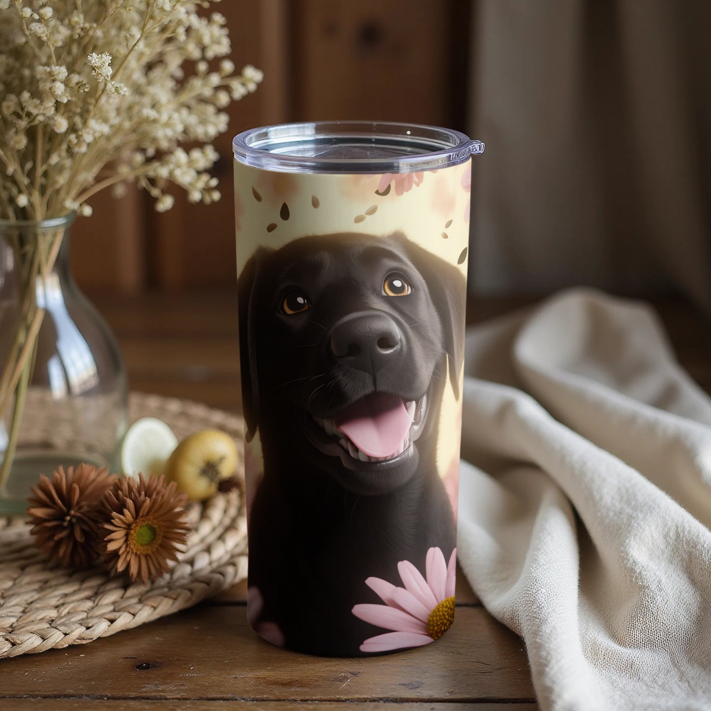 Happy Black Labrador Puppy Floral Tumbler product type