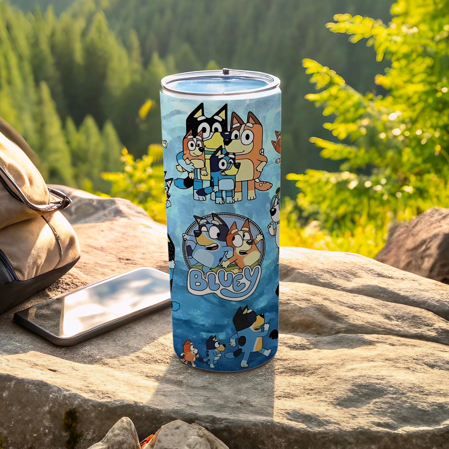 Vibrant Bluey Family Outdoor Themed Tumbler