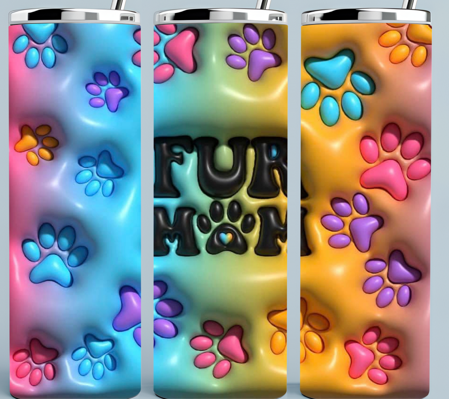 3D Rainbow Tumbler Fur Mom with Paws