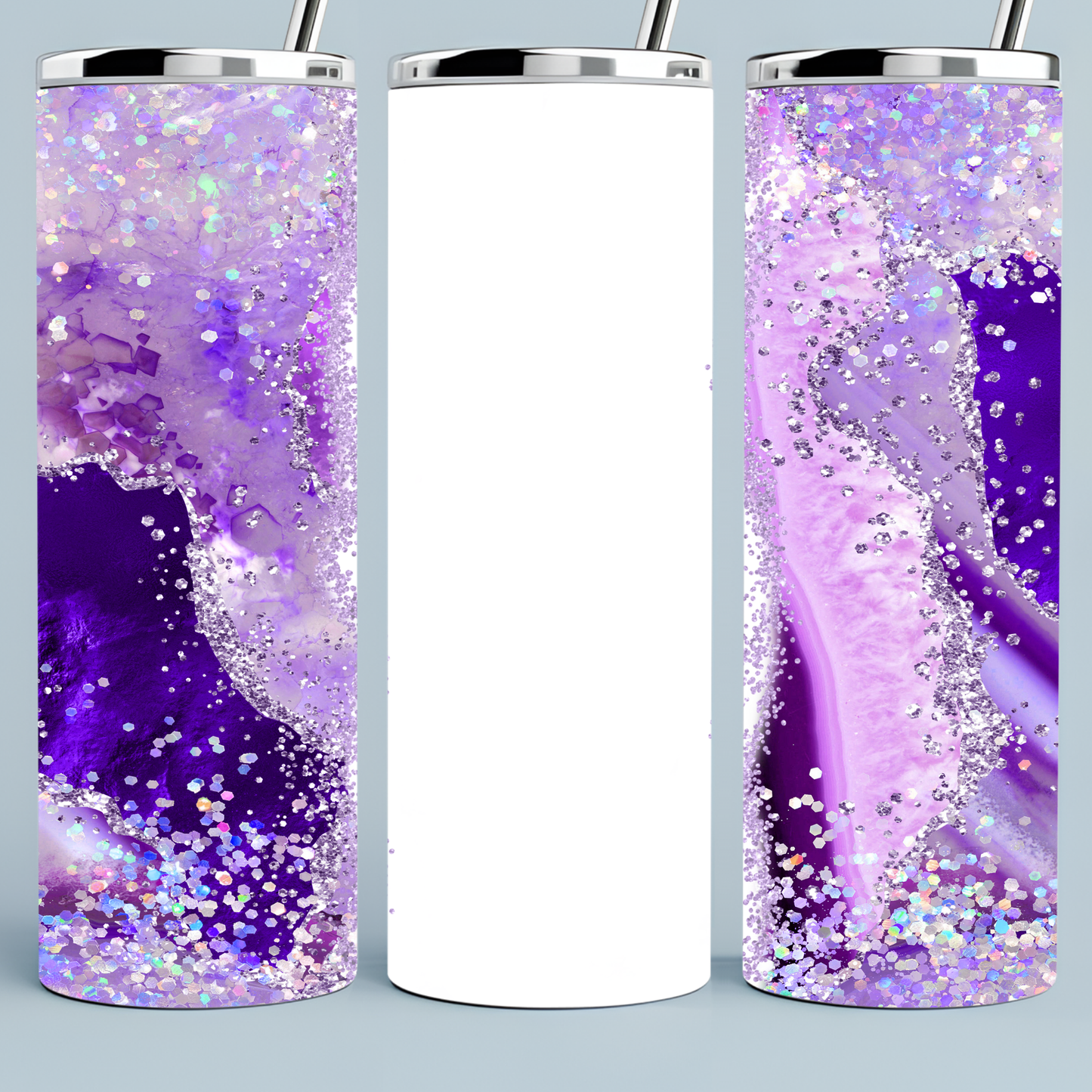 Purple glitter white customized tumbler