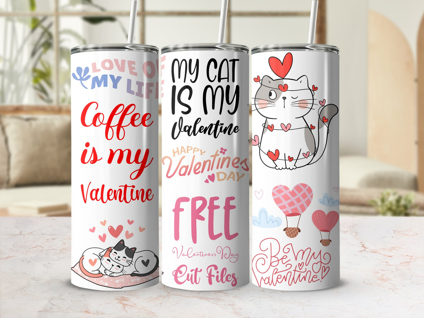 Valentine's Day Themed Cat Lover Tumbler Design