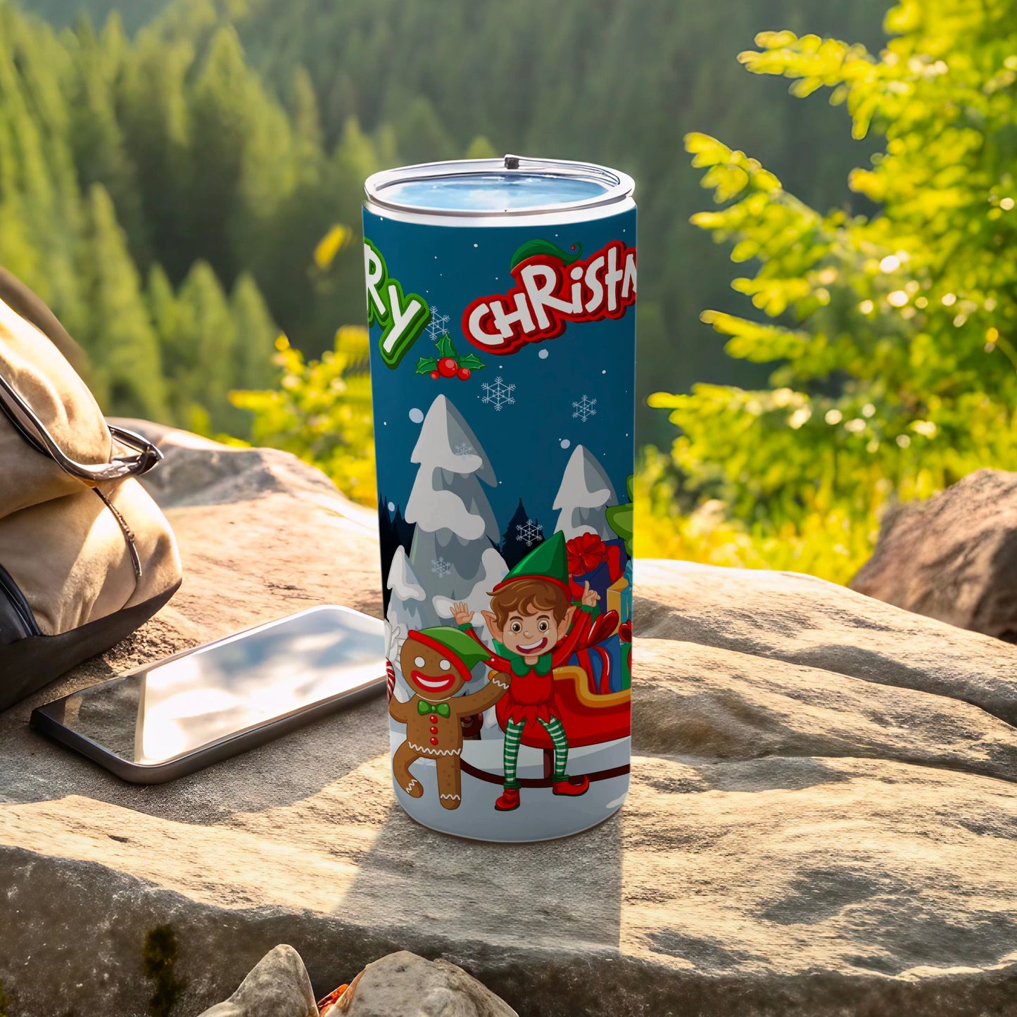 Merry Christmas Festive Elf and Gingerbread Tumbler