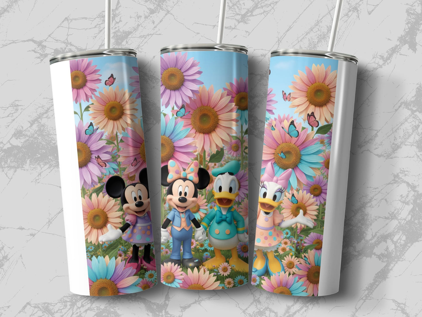 Colorful Floral Mickey Minnie Donald Daisy Tumblers