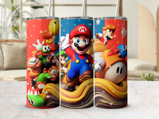 Colorful Mario Themed Tumbler featuring Mario and Friends