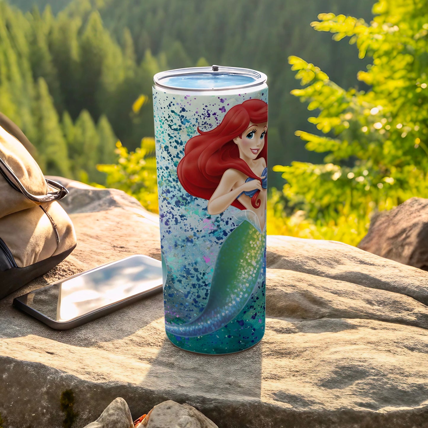 Ariel Mermaid Splash Design Travel Tumbler Cup