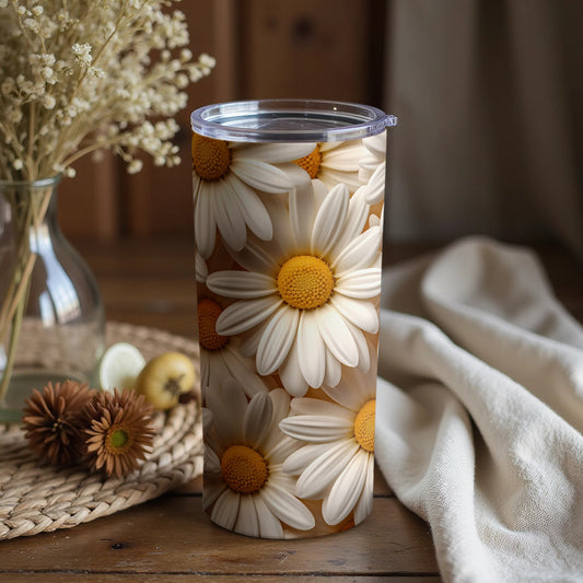 Beautiful Daisy Floral Print Insulated Travel Tumbler