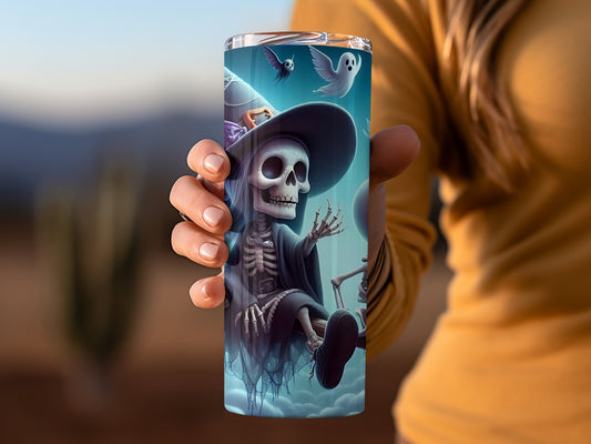 Spooky Skeleton and Ghosts Halloween Tumbler