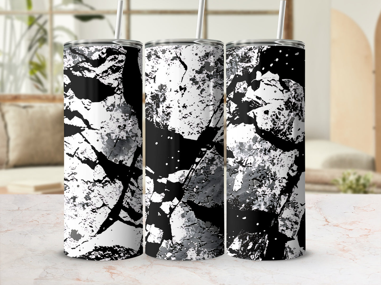 Black and White Abstract Design Tumbler Flask