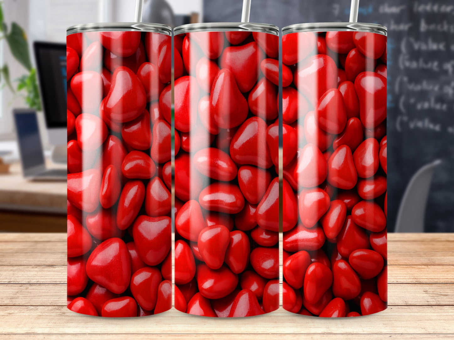 Vibrant Red Glossy Heart Shaped Candy Design Tumbler product type