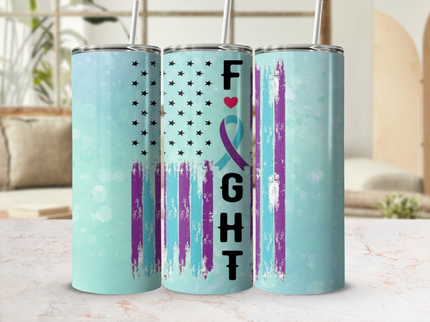 Inspirational Blue and Purple Fight Tumbler