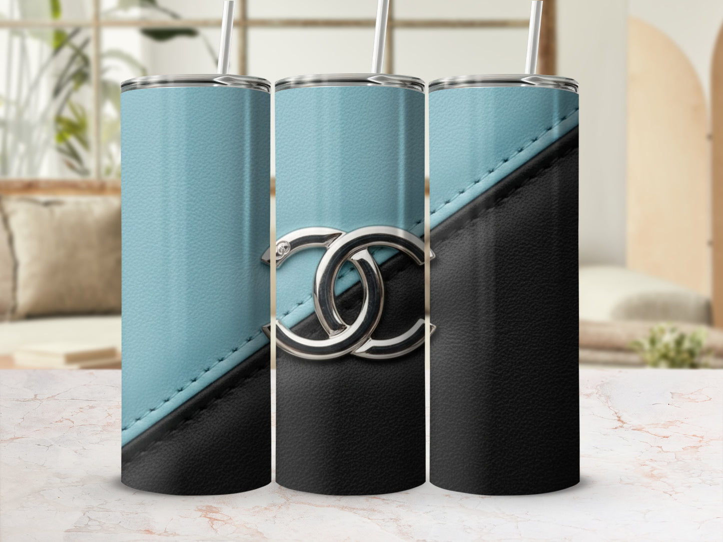 Aqua Plus Black Design Double Ring Emblem Tumblers