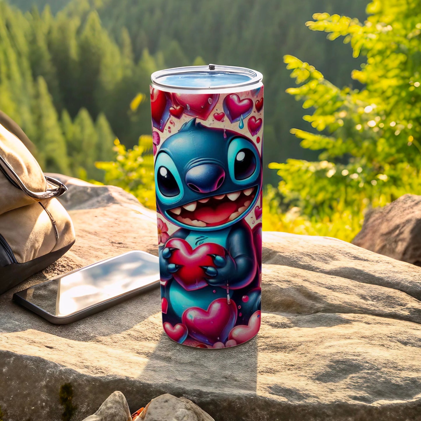 Adorable Blue Alien Heart Design Travel Tumbler