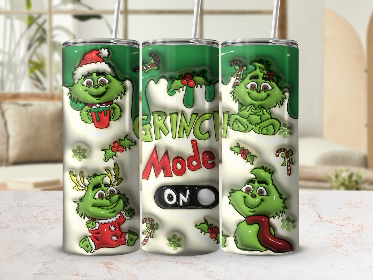 Grinch Mode On Christmas Themed Insulated Tumbler Cup