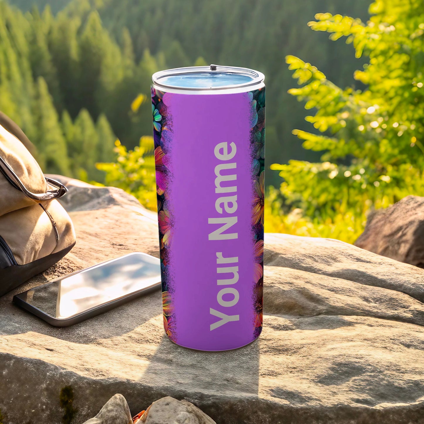 Personalized Purple Floral Custom Name Tumbler Cup