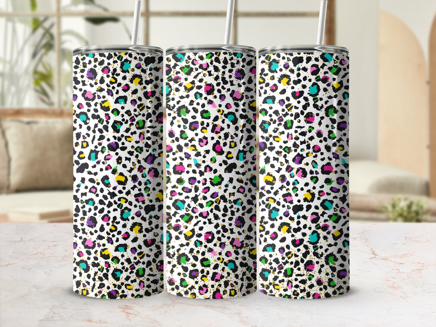 Rainbow Leopard Print Skinny Tumbler Cup Product