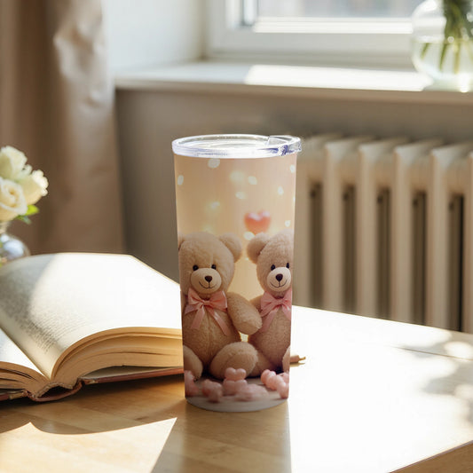 Teddy Bears with Pink Bows on White Polka Dot Tumbler