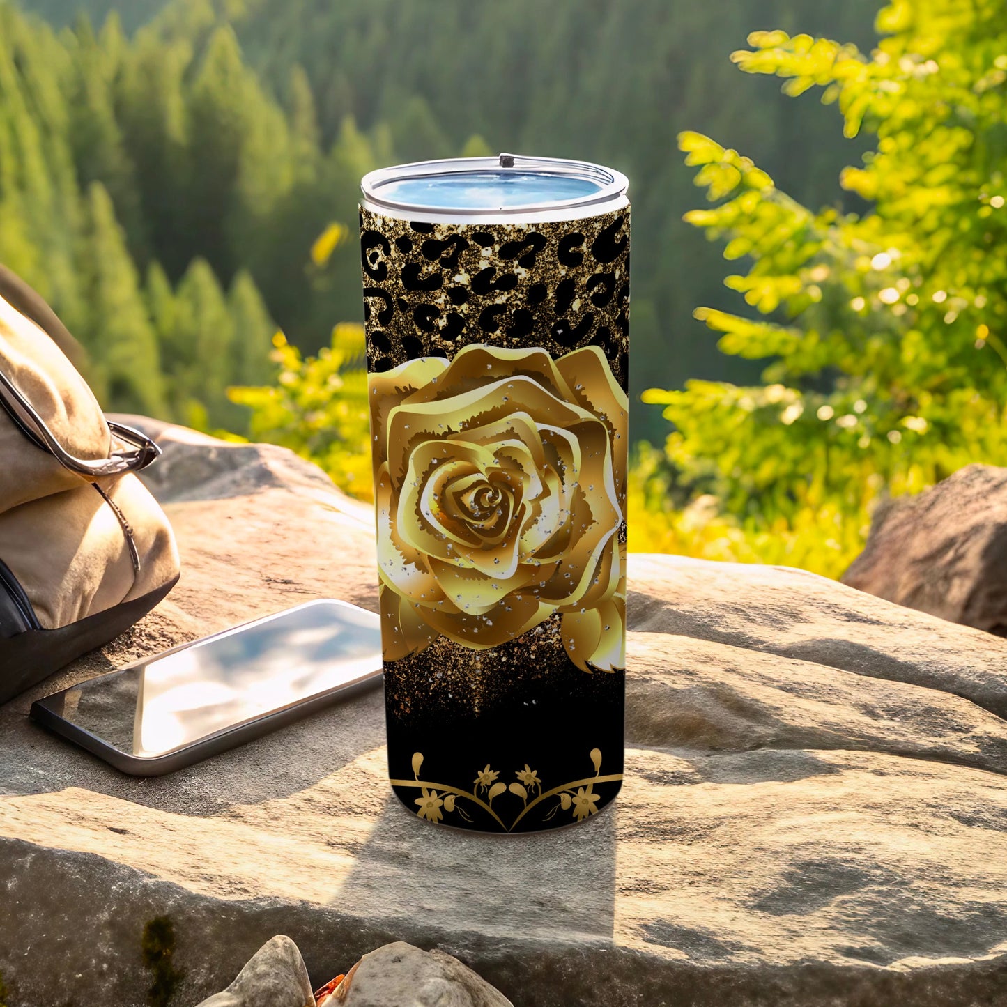 Luxurious Golden Rose and Leopard Print Tumbler
