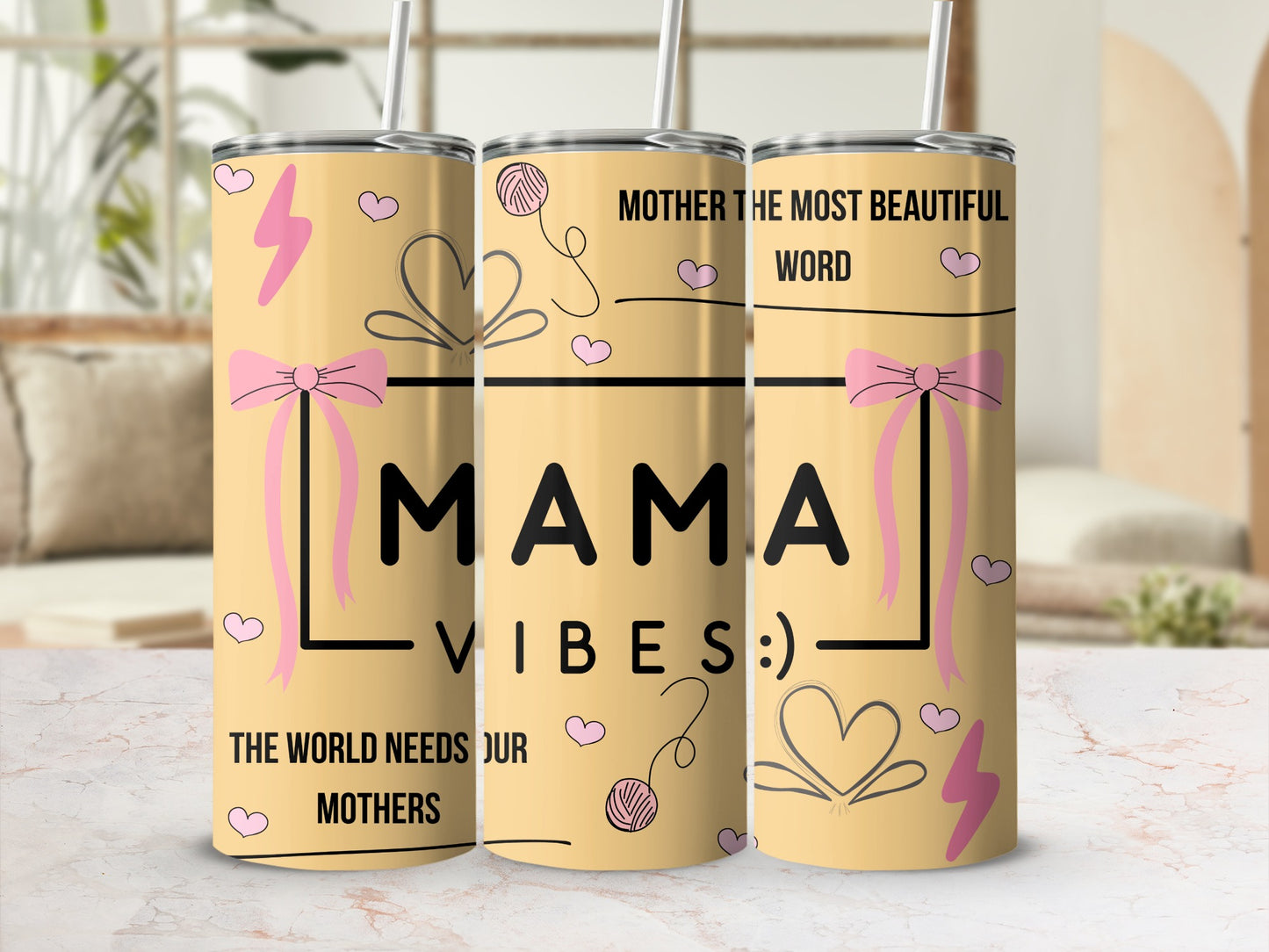 Mama Vibes Mother The Most Beautiful Word Tumbler
