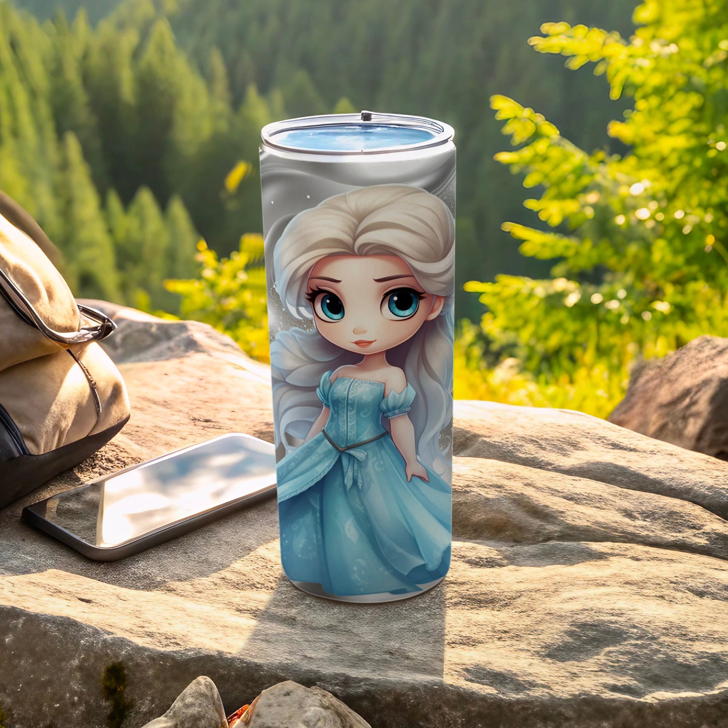 Cute Chibi Anime Girl Blue Dress Stainless Tumbler